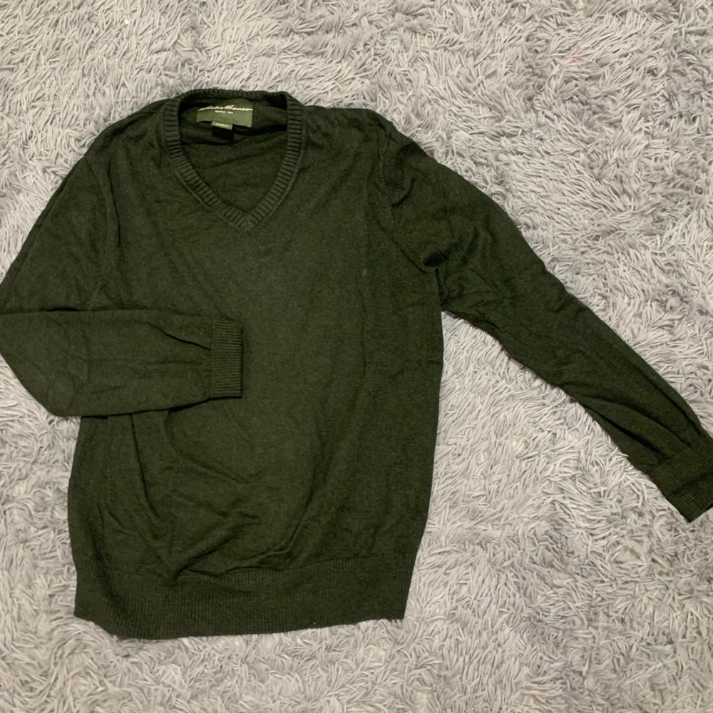 Eddie Bauer Mens V Neck Sweater Green Size Large